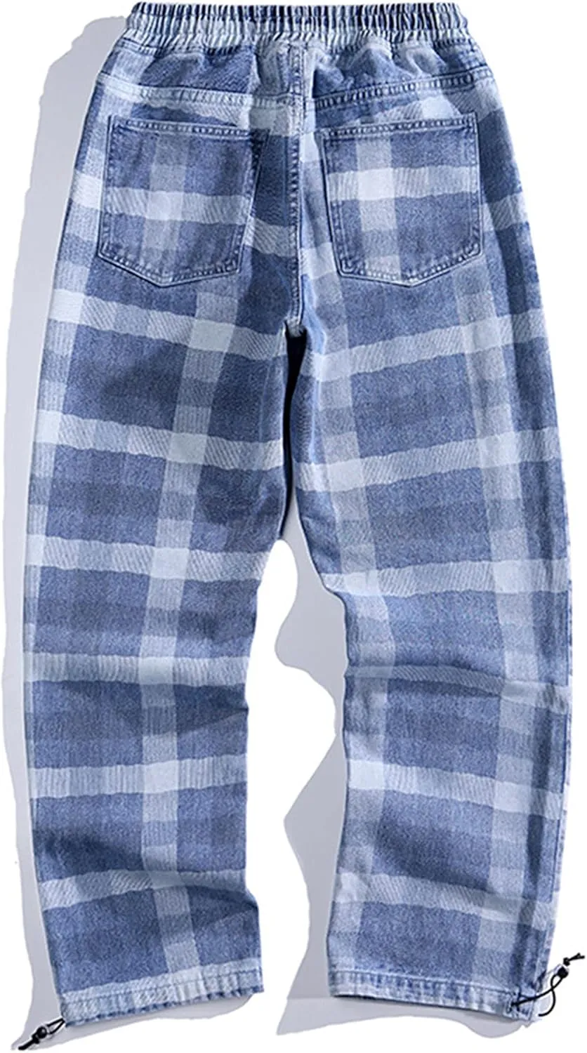 Men's Street Hip Hop Loose Straight Distressed Ripped Patchwork Skateboard Denim Jeans Pants
