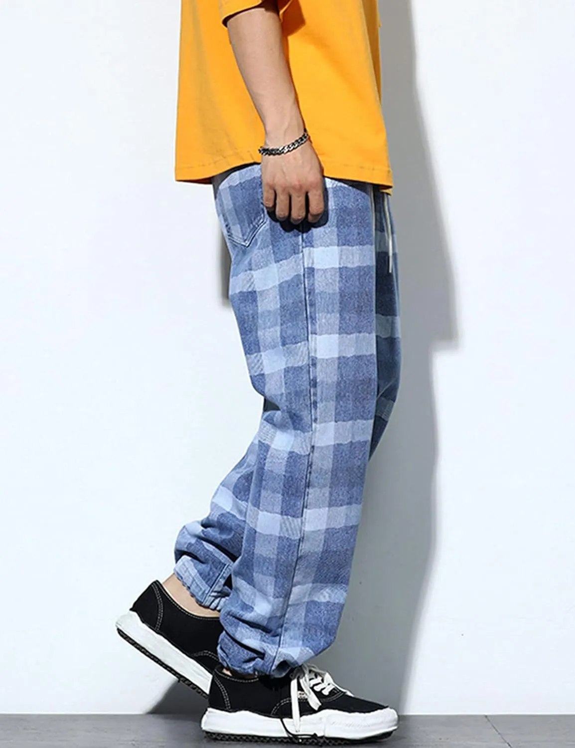 Men's Street Hip Hop Loose Straight Distressed Ripped Patchwork Skateboard Denim Jeans Pants