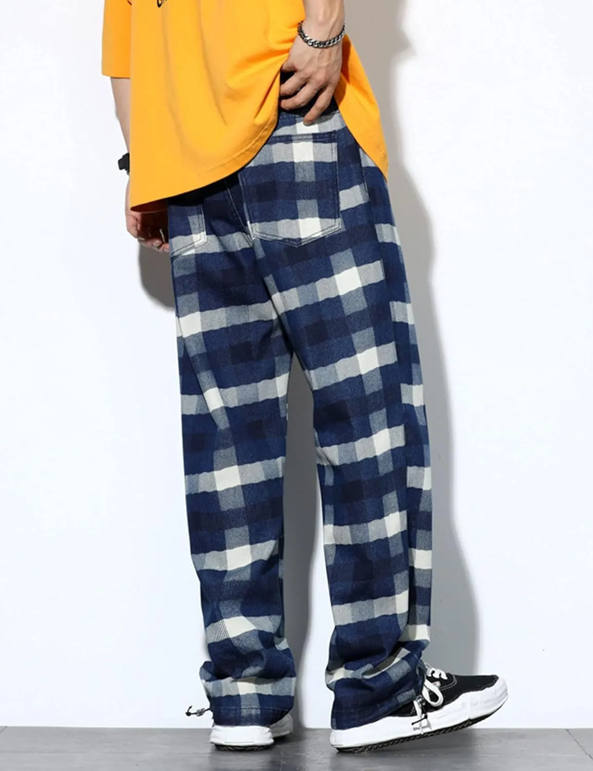 Men's Street Hip Hop Loose Straight Distressed Ripped Patchwork Skateboard Denim Jeans Pants