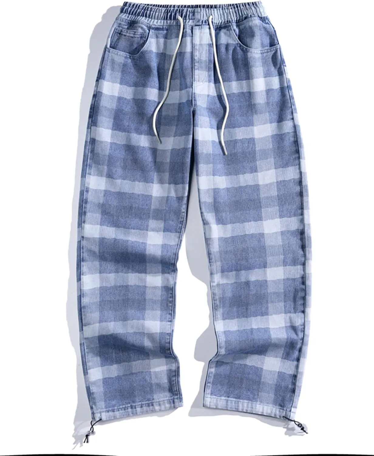 Men's Street Hip Hop Loose Straight Distressed Ripped Patchwork Skateboard Denim Jeans Pants