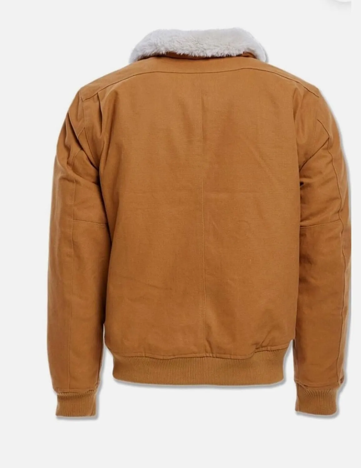Men's Wheat Work Jacket with Shearling Collar and Hidden Front Pockets