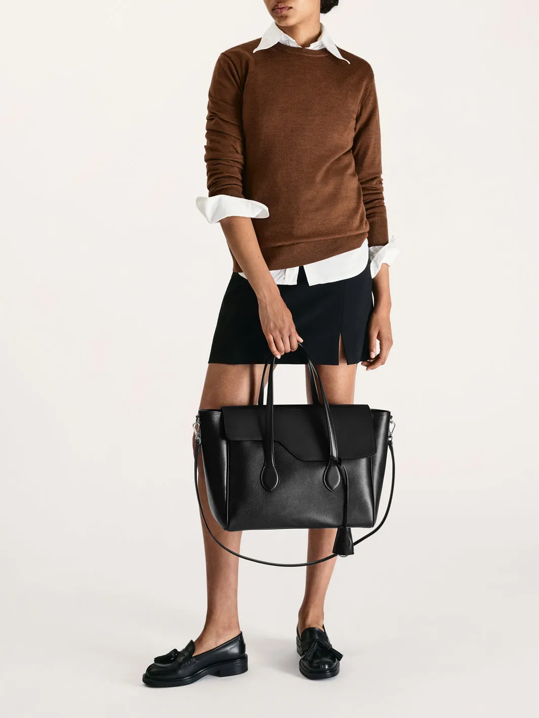 Merlara Ecru/Walnut Canvas/Leather Large handbag