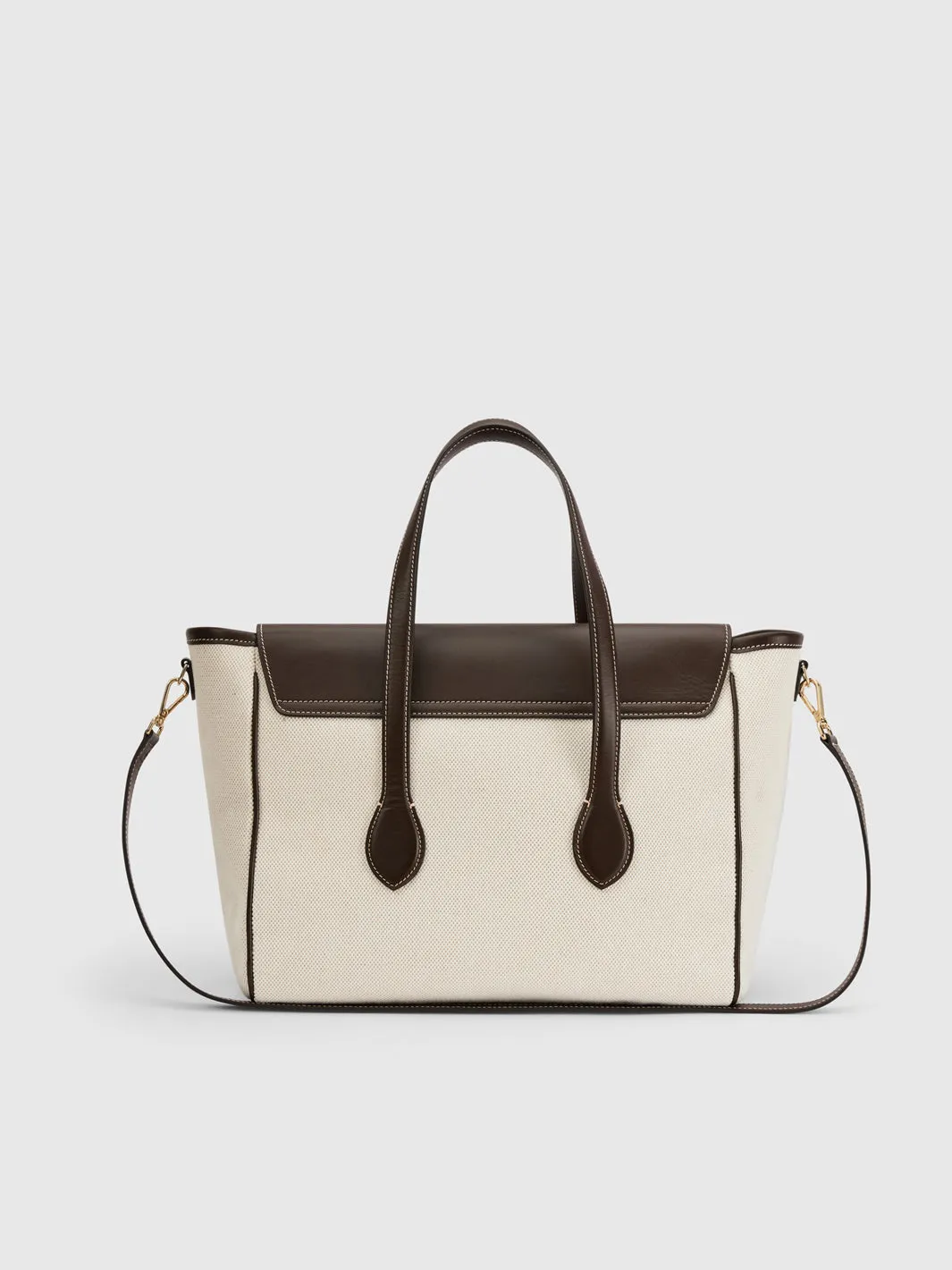 Merlara Ecru/Walnut Canvas/Leather Large handbag