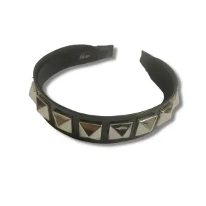 Mia Beauty Studded Leather Headband for Women, Teens - Black   Yellow Gold Metal Studs 1PC (black   silver studs)