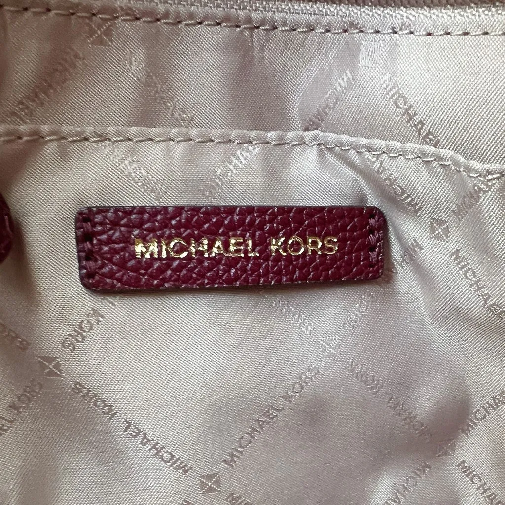 Michael Kors Maroon Leather Front Logo Studded Detail 2 Way Shoulder Bag Like New