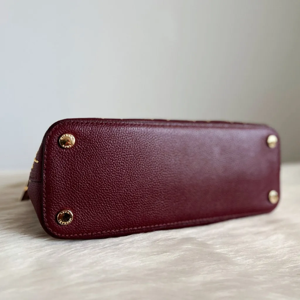 Michael Kors Maroon Leather Front Logo Studded Detail 2 Way Shoulder Bag Like New