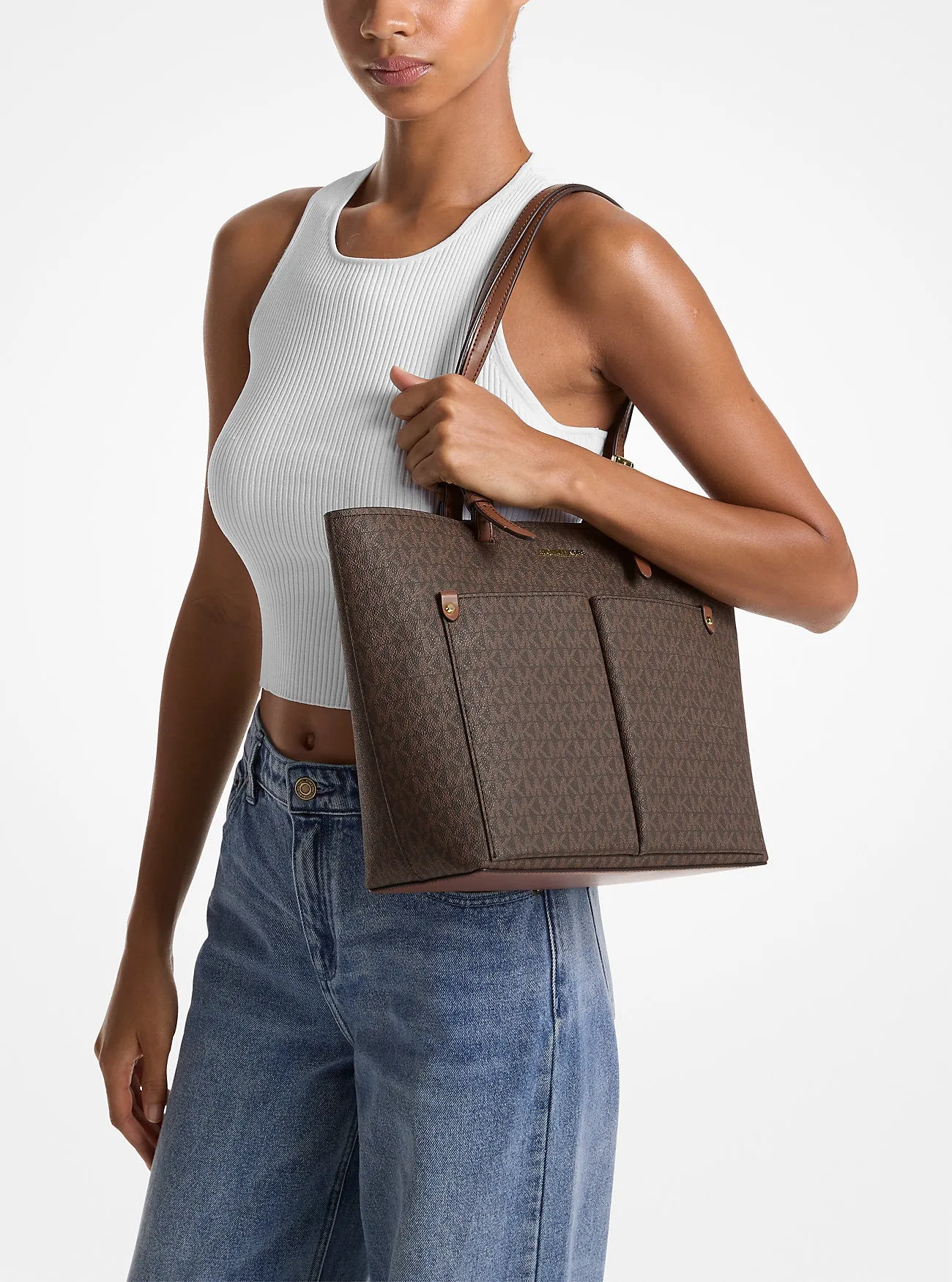 Micheal Kors Jet Set Medium Logo Pocket Tote Bag Black