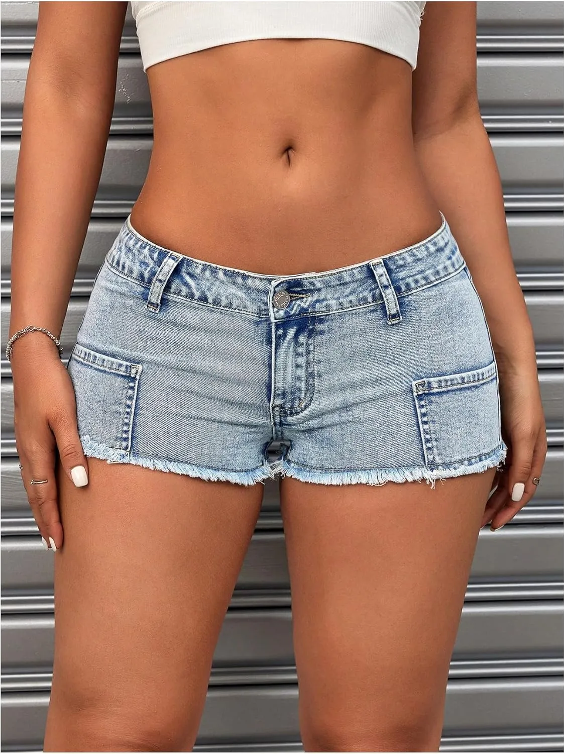 Milumia Women's Frayed Hem Mini Denim Shorts Low Waisted Jean Shorts Going Out