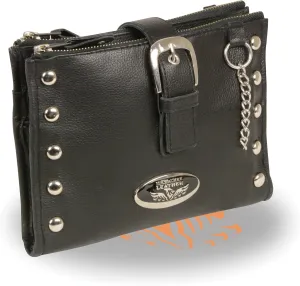 Milwaukee Performance MP8800 Black Leather Studded Wallet Shoulder Bag (8.5X6.5)