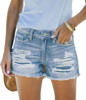 MINGALONDON Women's Denim Shorts Mid Waist Ripped Distressed