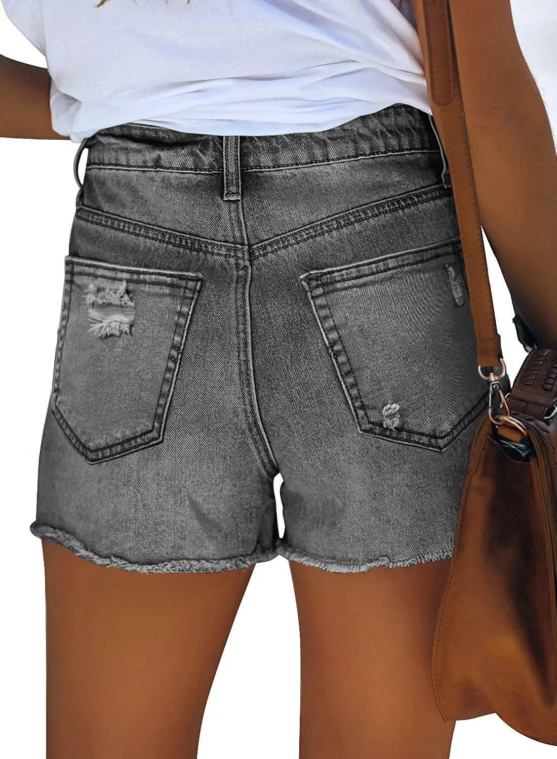 MINGALONDON Women's Denim Shorts Mid Waist Ripped Distressed