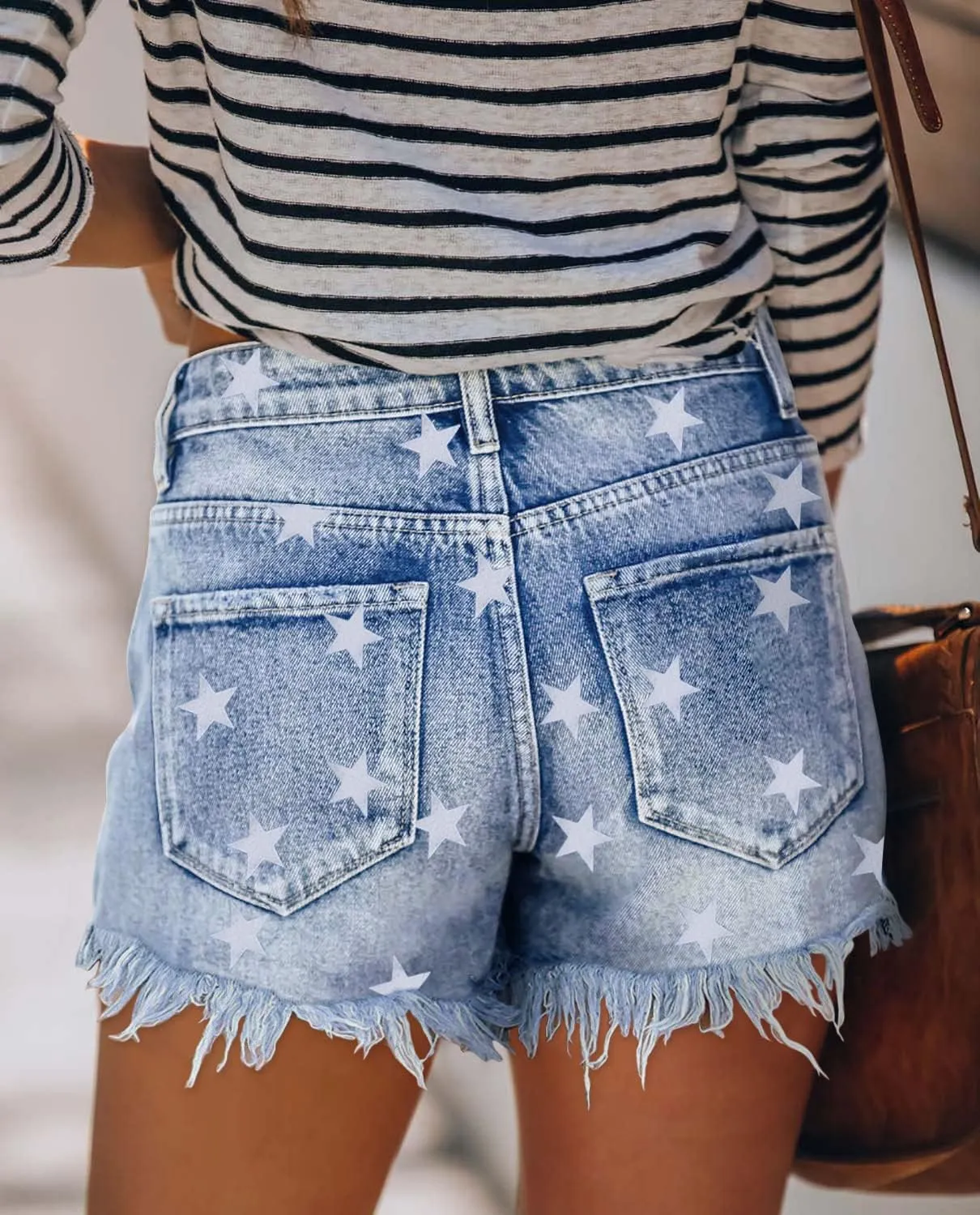 MINGALONDON Women's Denim Shorts Mid Waist Ripped Distressed