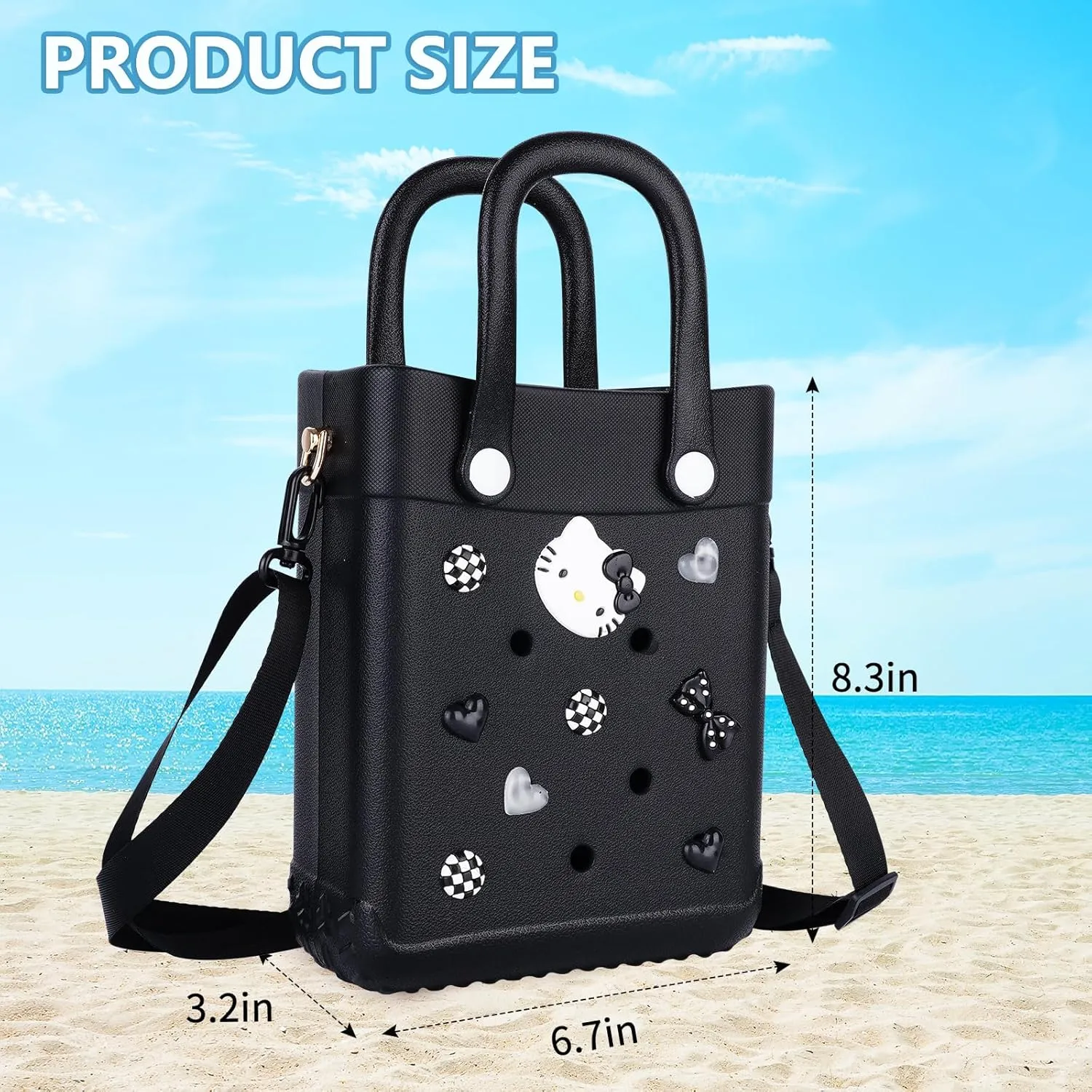Mini Beach Rubber Tote Bag - Small Waterproof Bitty Washable Handbag with Charms for Women