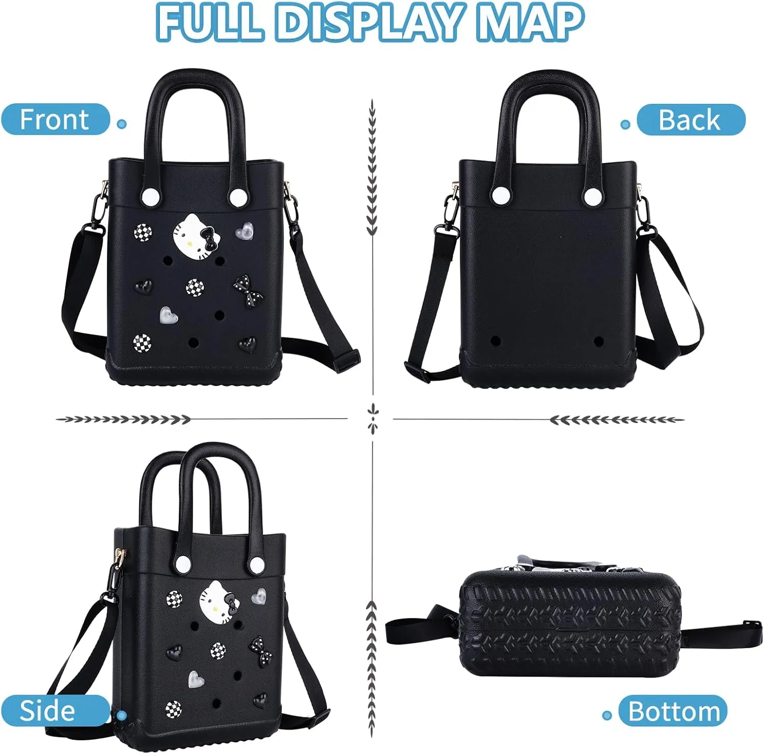 Mini Beach Rubber Tote Bag - Small Waterproof Bitty Washable Handbag with Charms for Women