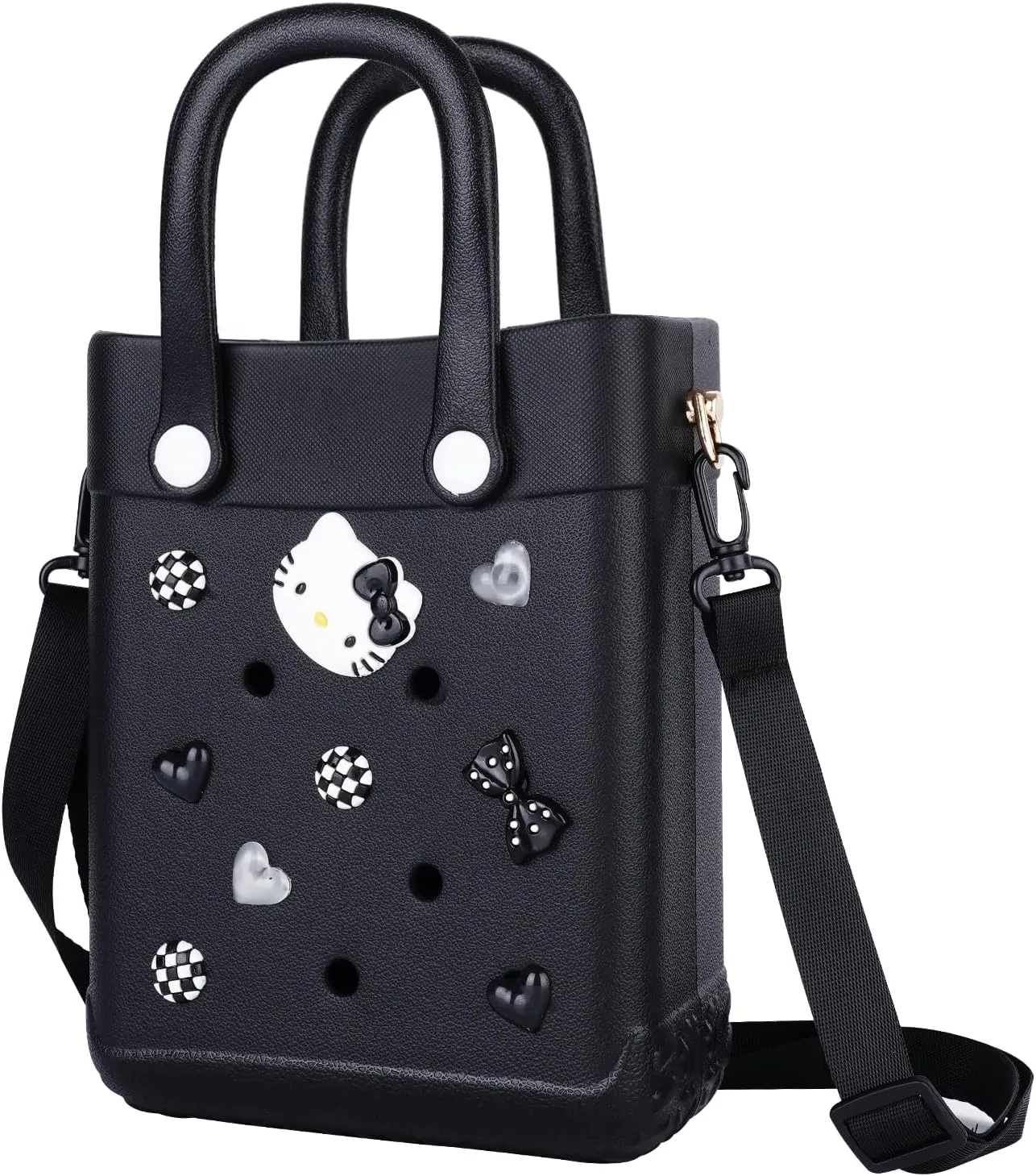 Mini Beach Rubber Tote Bag - Small Waterproof Bitty Washable Handbag with Charms for Women