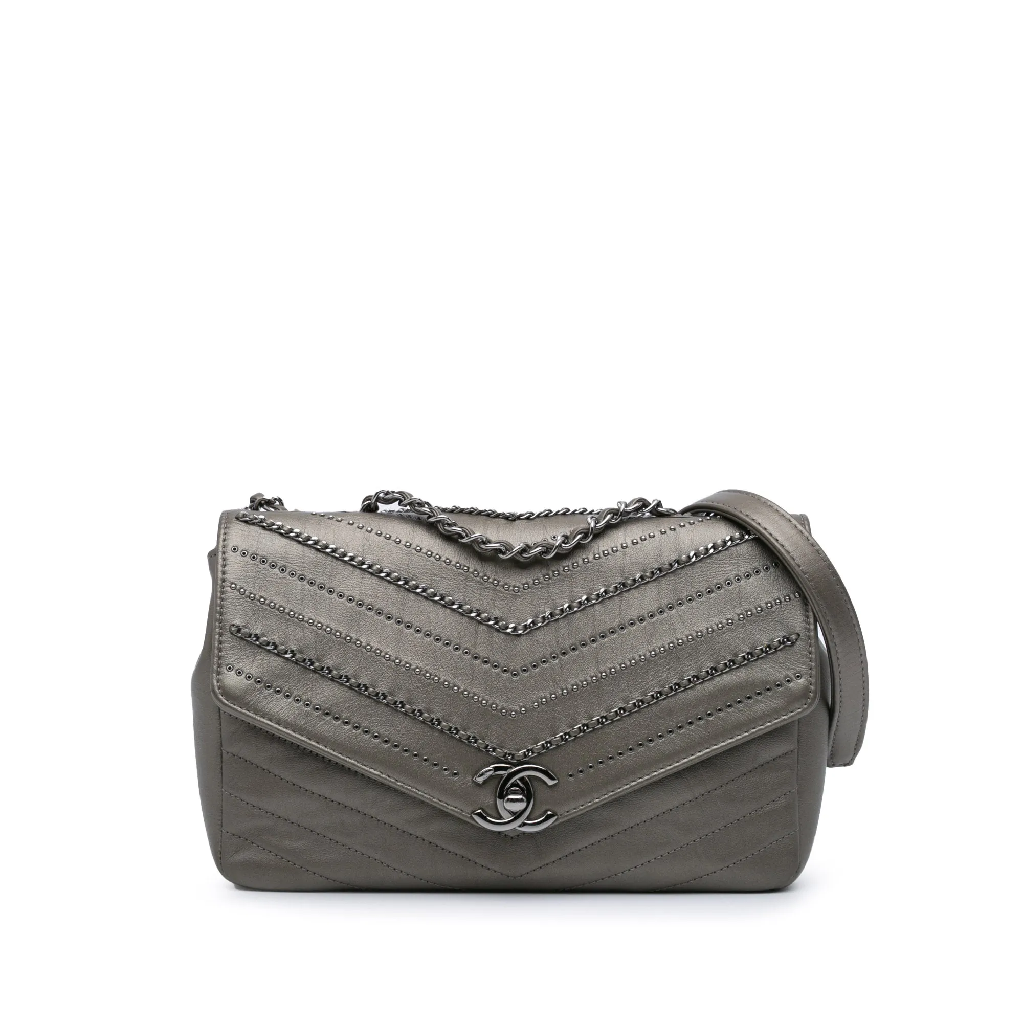 Mini Embellished Calfskin Chevron Square Envelop Flap