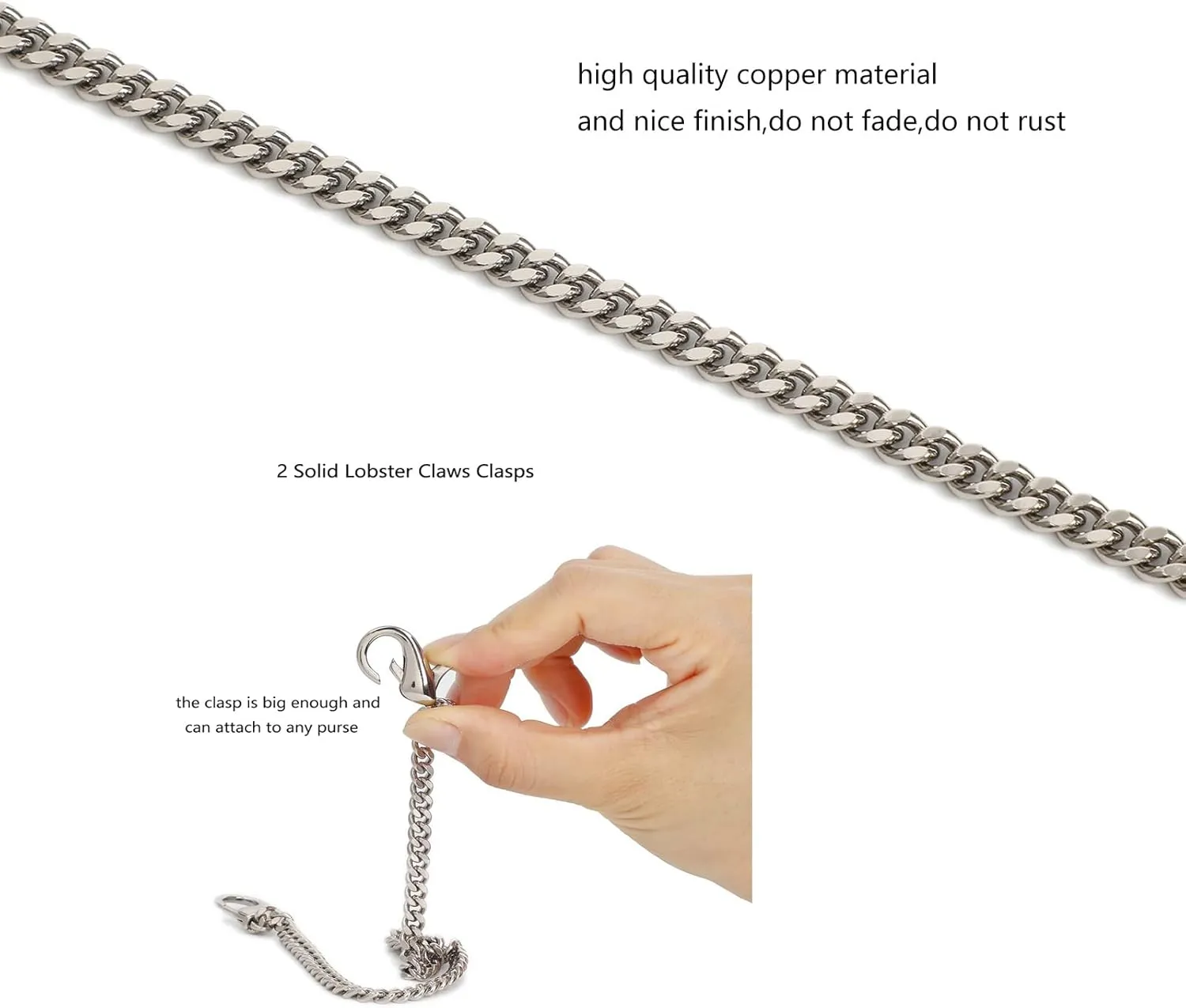 Mini Nice Purse Chain Strap Replacement Handbag Crossbody Shoulder Purse Strap Accessories Charms (Silver,48 Inch)
