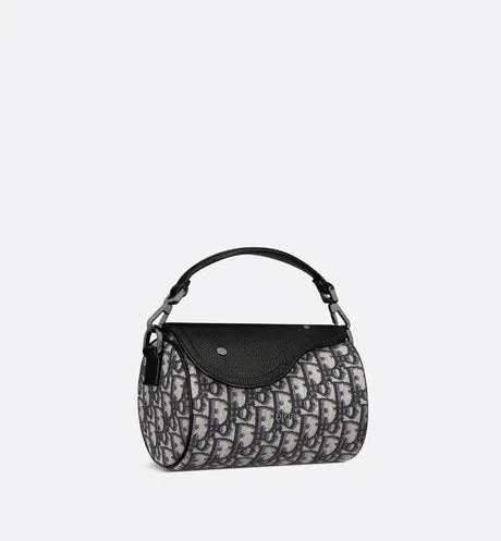 Mini Roller Bag with Strap • Beige and Black Dior Oblique Jacquard and Black Grained Calfskin