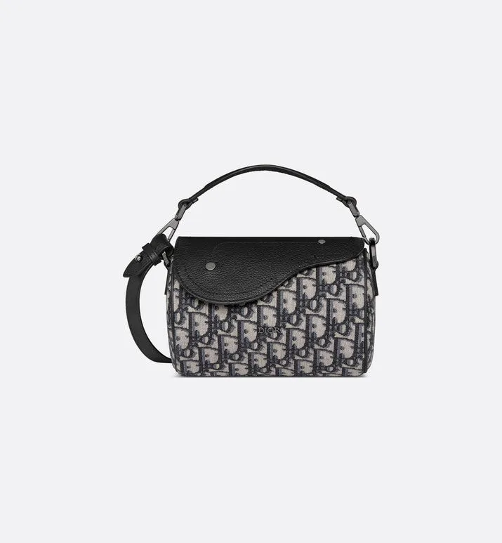 Mini Roller Bag with Strap • Beige and Black Dior Oblique Jacquard and Black Grained Calfskin