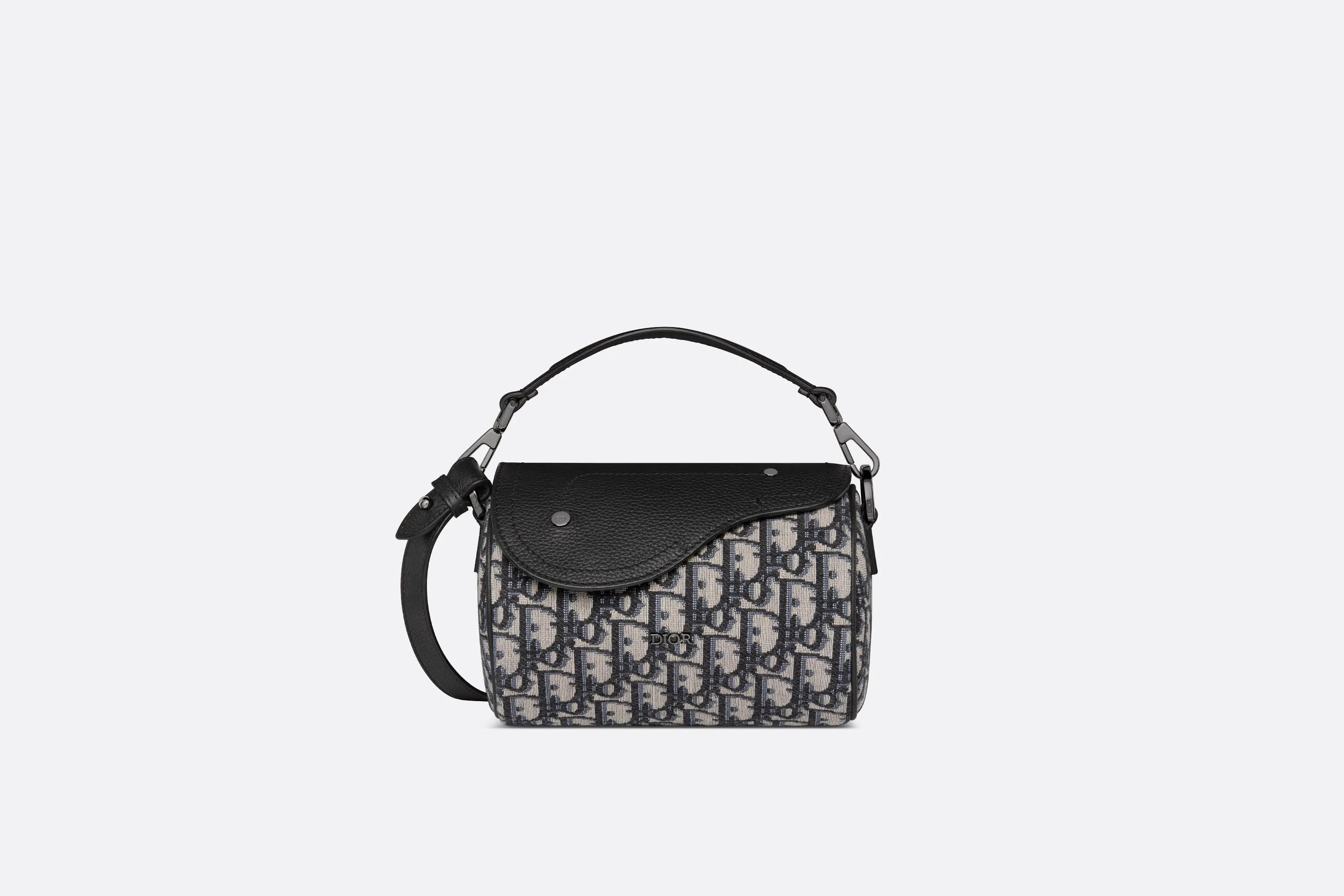Mini Roller Bag with Strap • Beige and Black Dior Oblique Jacquard and Black Grained Calfskin