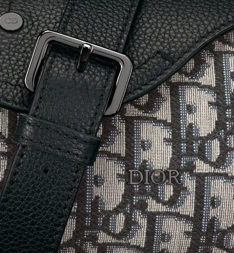 Mini Roller Bag with Strap • Beige and Black Dior Oblique Jacquard and Black Grained Calfskin