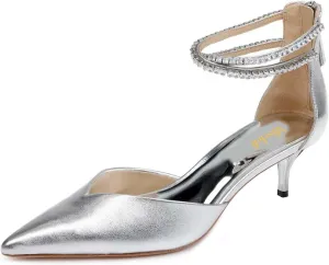 miss left Women's Rhinestones Strappy Closed Pointy Toe D'Orsay Pumps Back Zippers Low Kitten Heel Sandals Chic Prom Dressy Shoes Size 4-16 US