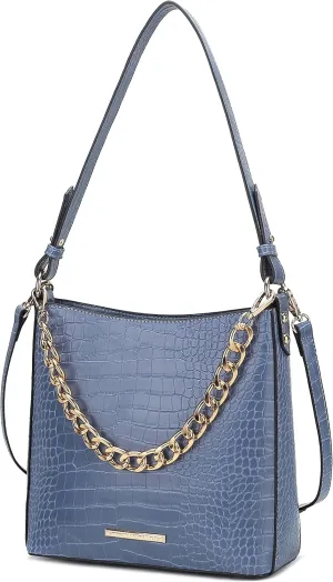 MKF Collection Shoulder Bag for Women, Faux Crocodile-Embossed Vegan Leather, Hobo Handbag Messenger Purse