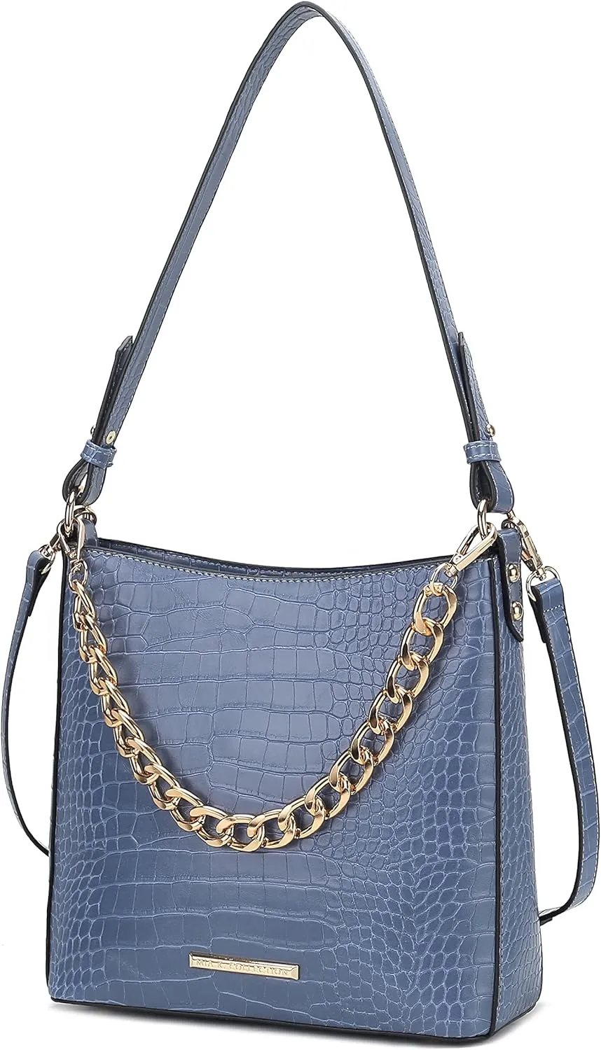 MKF Collection Shoulder Bag for Women, Faux Crocodile-Embossed Vegan Leather, Hobo Handbag Messenger Purse