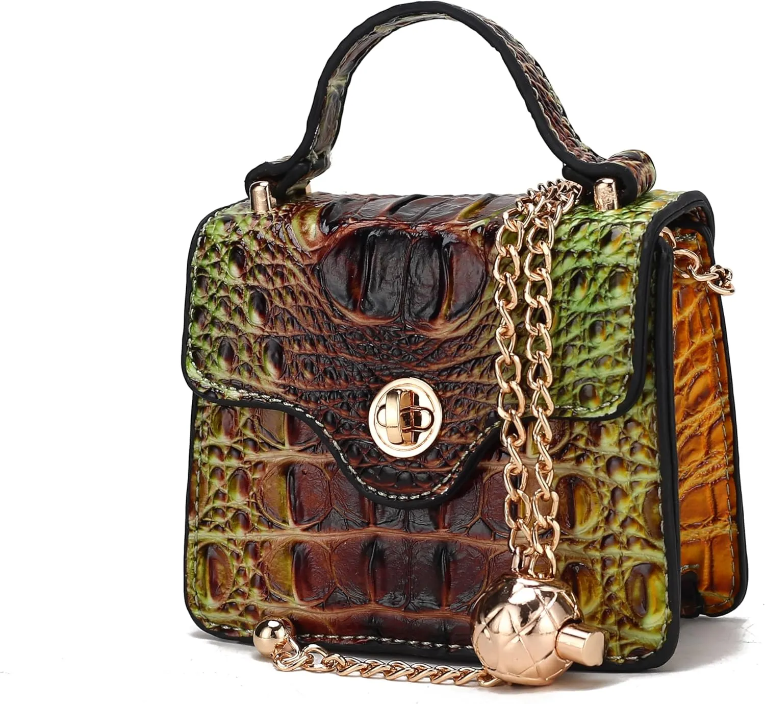 MKF Collection Women Crossbody Bag, Gradient Rainbow Faux Crocodile-Embossed Vegan Leather Handbag Purse By Mia K