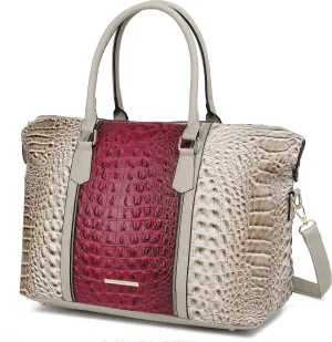 MKF CollectionTravel Duffle Bag for Women, Crocodile-Embossed Vegan Leather Large Overnight Fashion Weekender Carry on Bags