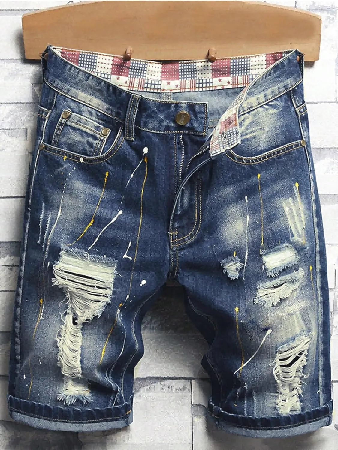MLANM Men's Denim Shorts Classic Fit Distressed Summer Fashion Ripped Jean Shorts