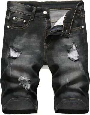 MLANM Men's Denim Shorts Classic Fit Distressed Summer Fashion Ripped Jean Shorts