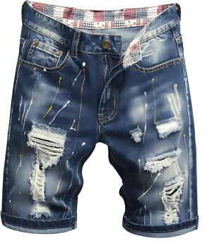 MLANM Men's Denim Shorts Classic Fit Distressed Summer Fashion Ripped Jean Shorts