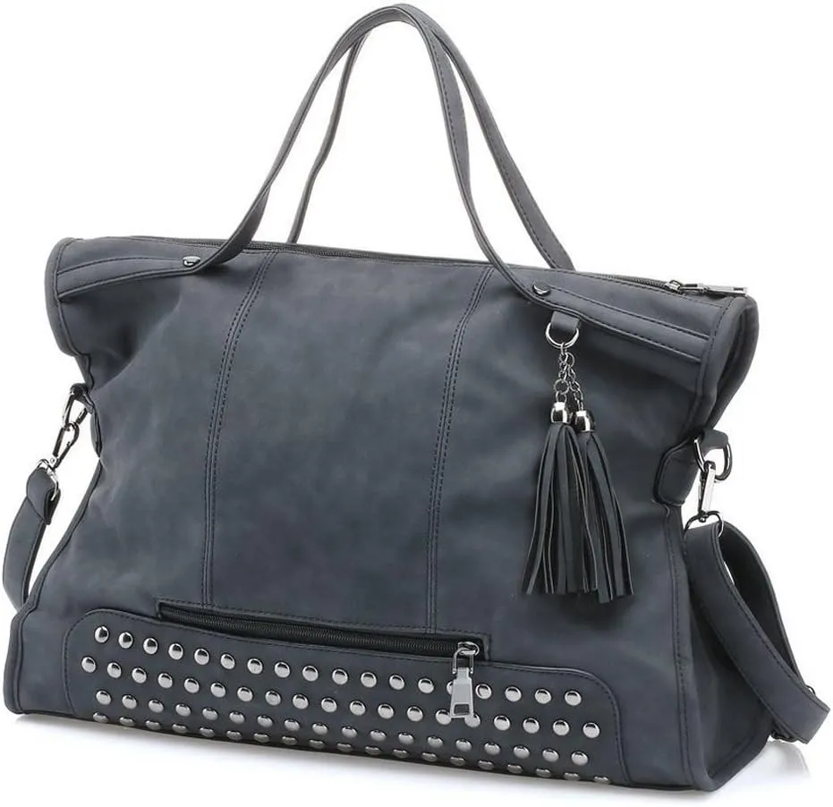 Mn&Sue Punk Motorcycle Style Rivet Studded PU Leather Women Handbags Ladies Top Handle Satchel Large Tote Bag Crossbody Bags