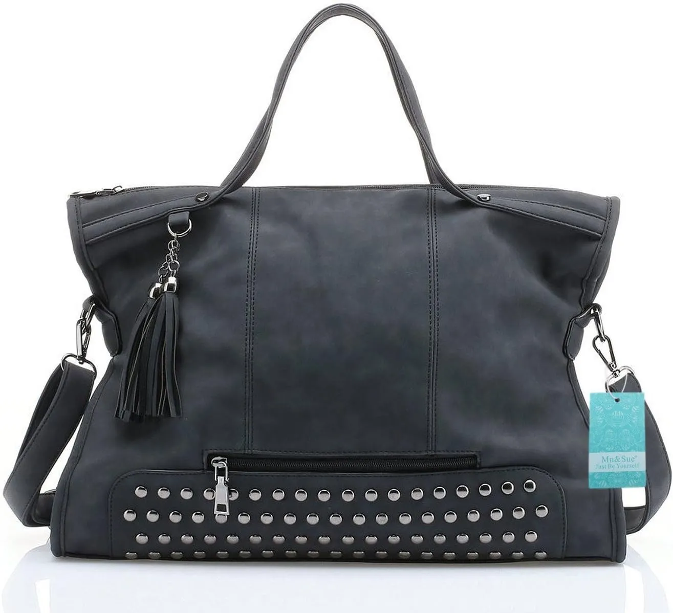 Mn&Sue Punk Motorcycle Style Rivet Studded PU Leather Women Handbags Ladies Top Handle Satchel Large Tote Bag Crossbody Bags