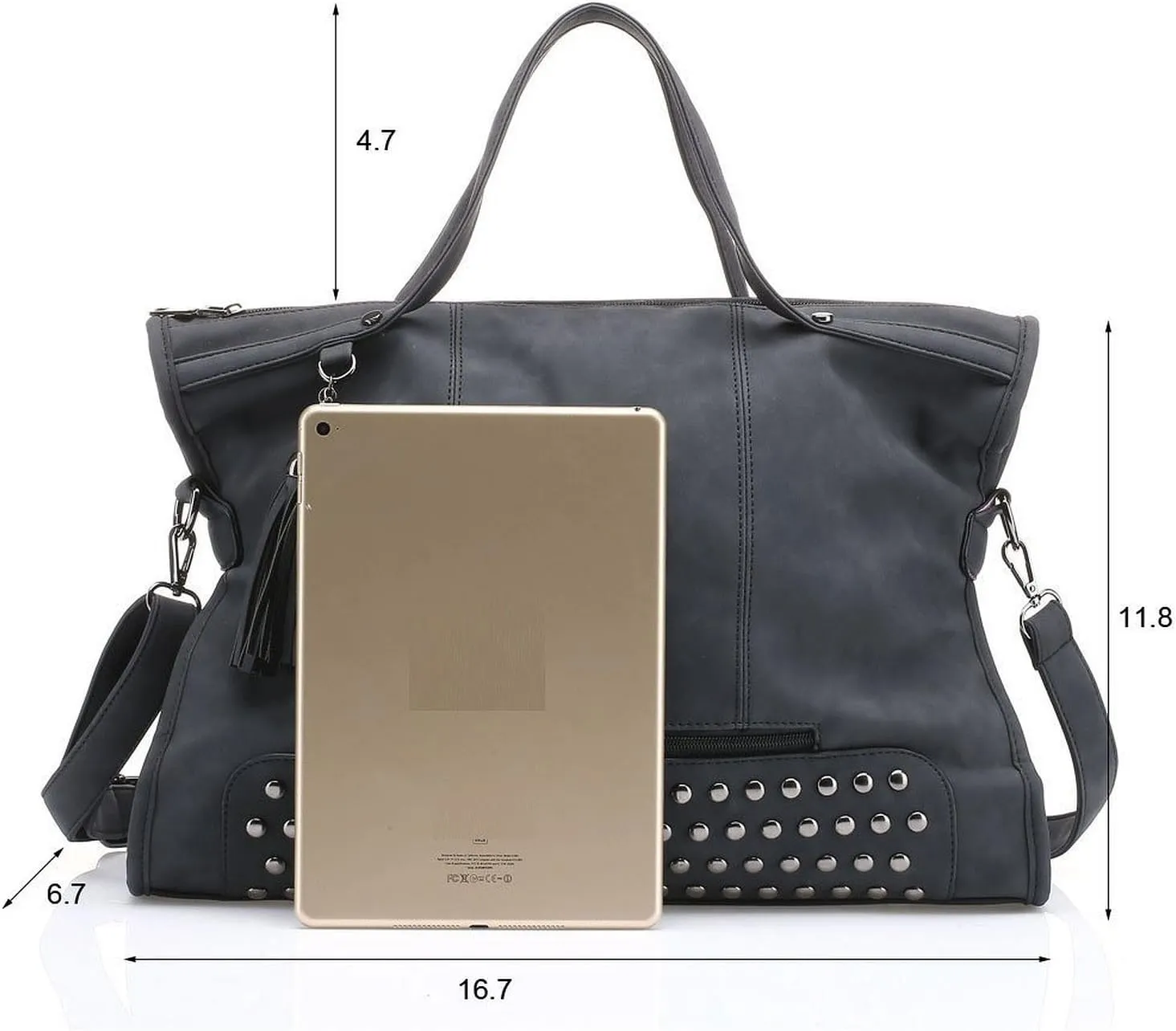 Mn&Sue Punk Motorcycle Style Rivet Studded PU Leather Women Handbags Ladies Top Handle Satchel Large Tote Bag Crossbody Bags