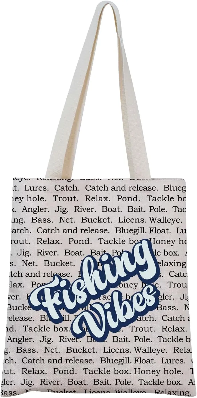MNIGIU Fishing Vibes Tote Bag Fishing Lover Gift Fisherman gift Fisher Gift Fishing Team Gift