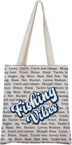 MNIGIU Fishing Vibes Tote Bag Fishing Lover Gift Fisherman gift Fisher Gift Fishing Team Gift