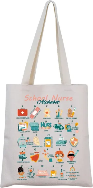 MNIGIU School Nurse Tote Bag School Nurse Appreciation Gift School Nurse Graduation Gift School Nurse Alphabet Tote Bag