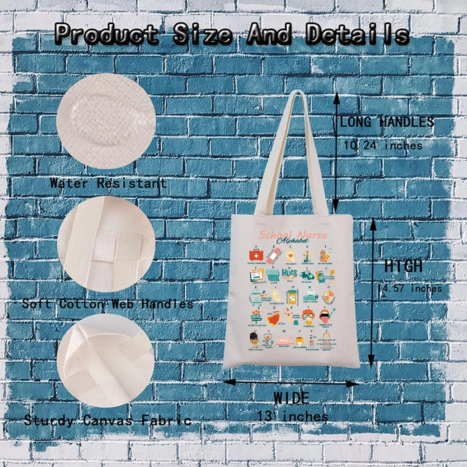 MNIGIU School Nurse Tote Bag School Nurse Appreciation Gift School Nurse Graduation Gift School Nurse Alphabet Tote Bag
