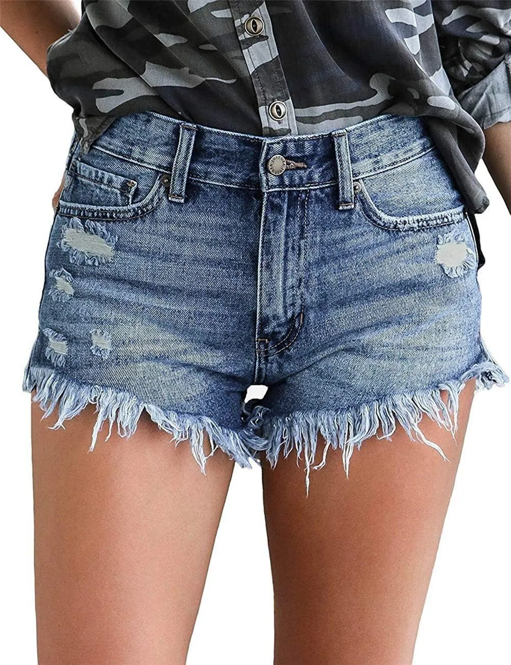 MODARANI Women's Cut Off Denim Jean Shorts Ripped Distressed