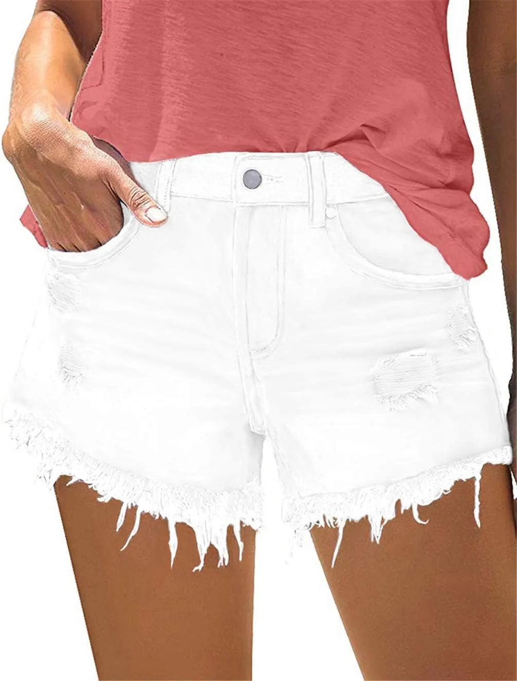 MODARANI Women's Cut Off Denim Jean Shorts Ripped Distressed