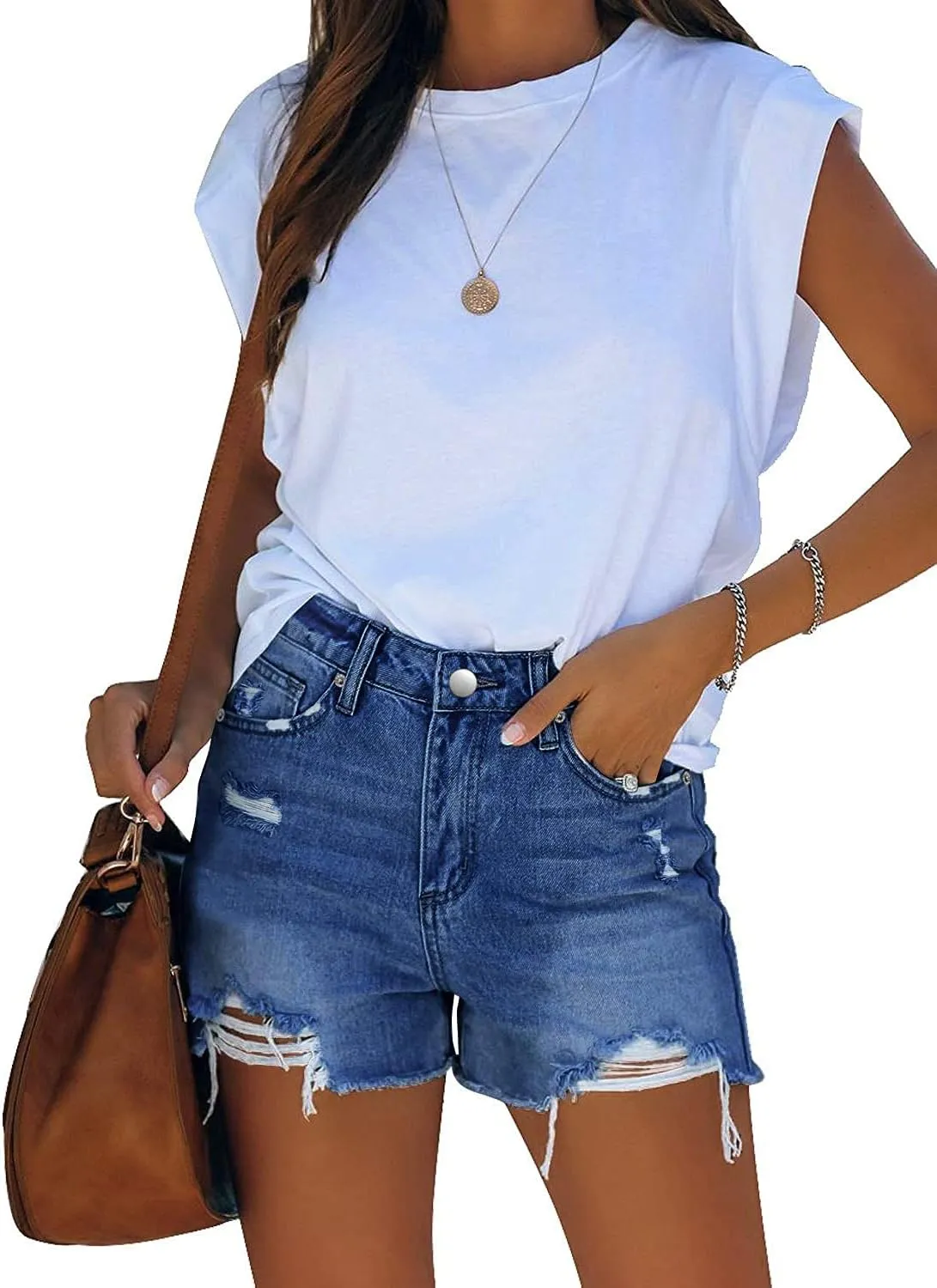 MODARANI Women's Cut Off Denim Jean Shorts Ripped Distressed