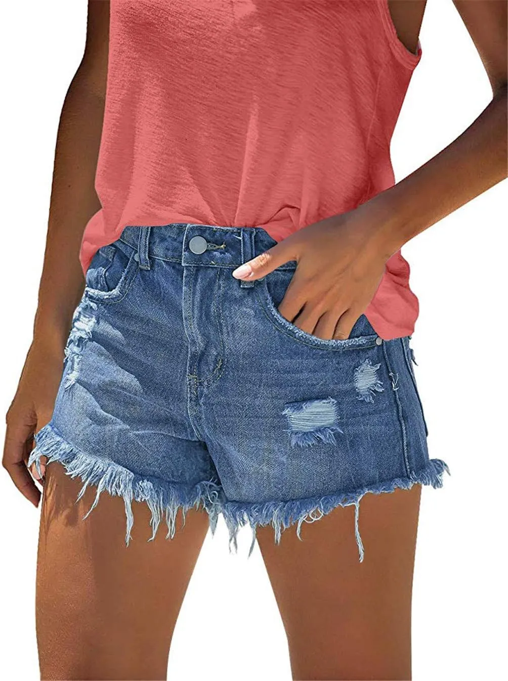 MODARANI Women's Cut Off Denim Jean Shorts Ripped Distressed