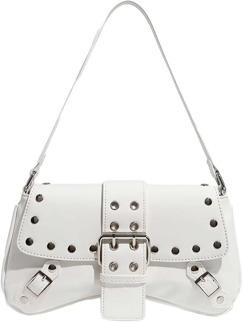 Molodo Punk Style Rivet Shoulder Bags for Women Retro Studded Underarm Bag PU Shoulder Handbag Y2K Hobo Bag Satchel Bag