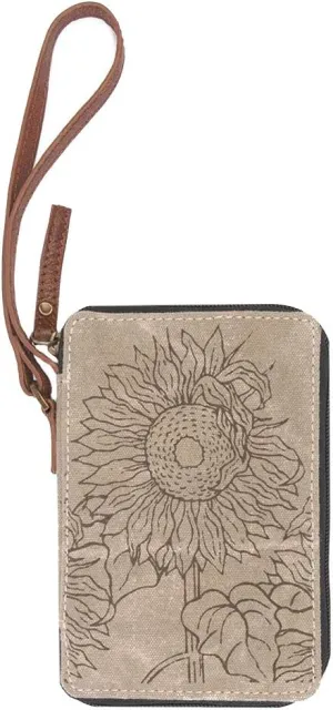 Mona B. Vintage Recycled Upcycled Canvas Sunflower Collection with Vegan Leather Trim (Sunny Tote) (Wallet)