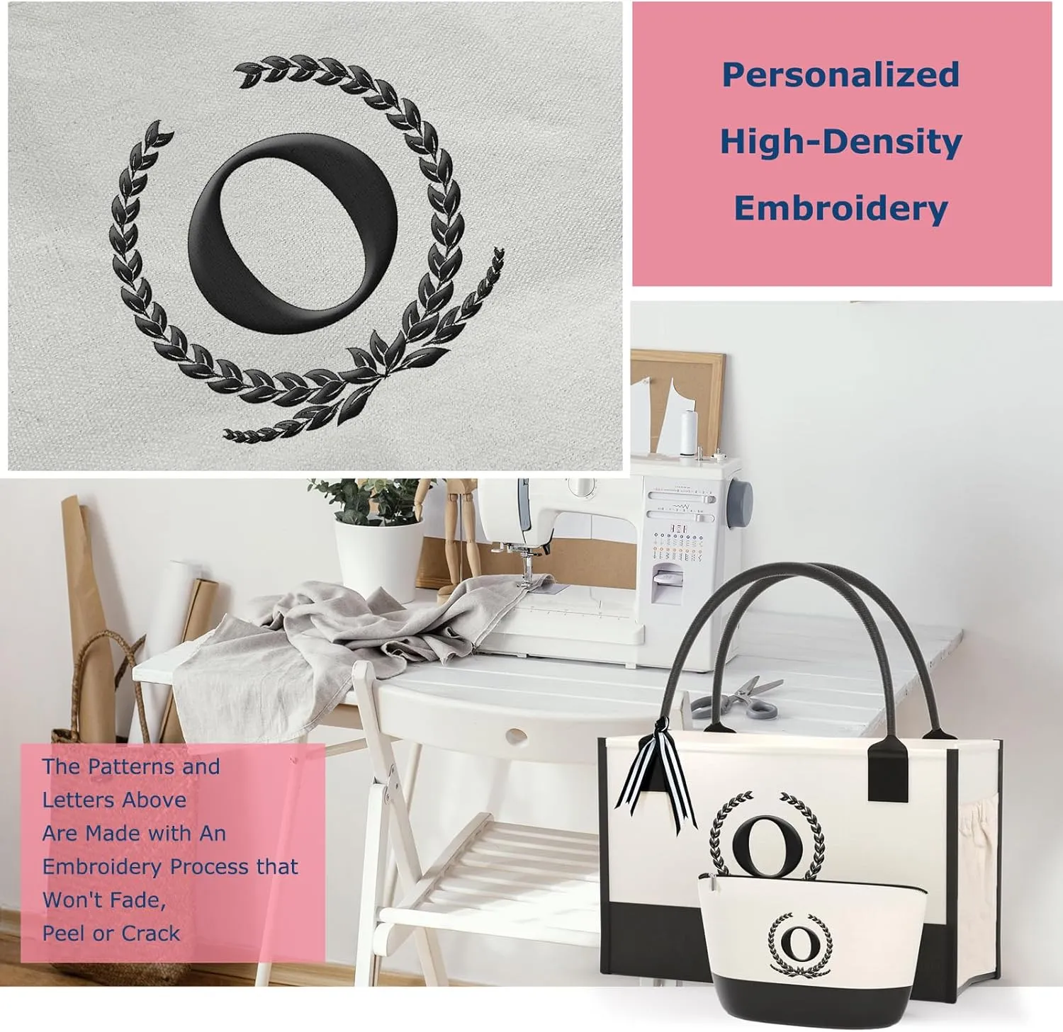 Monogrammed Canvas Tote Bag with Zipper Pockets - Ideal Gift for Mom, Teacher, Sister