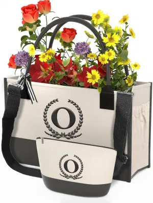 Monogrammed Canvas Tote Bag with Zipper Pockets - Ideal Gift for Mom, Teacher, Sister
