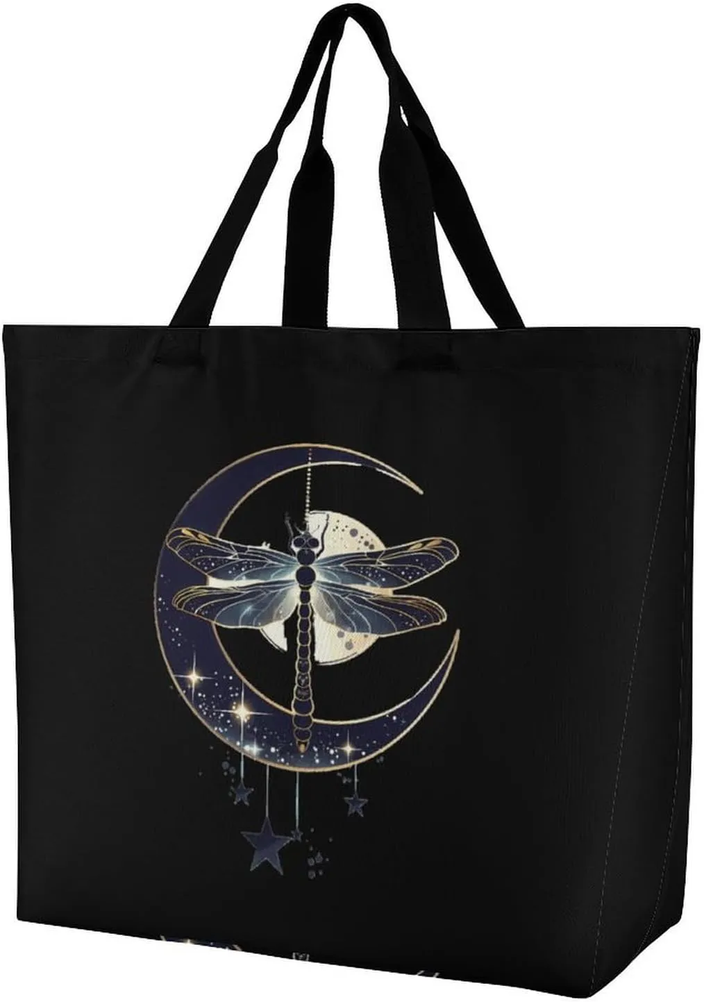 Moon Nature Insect Dragonfly Reusable Shopping Bag with Shoulder Straps Portable Collapsible Grocery Tote Bags