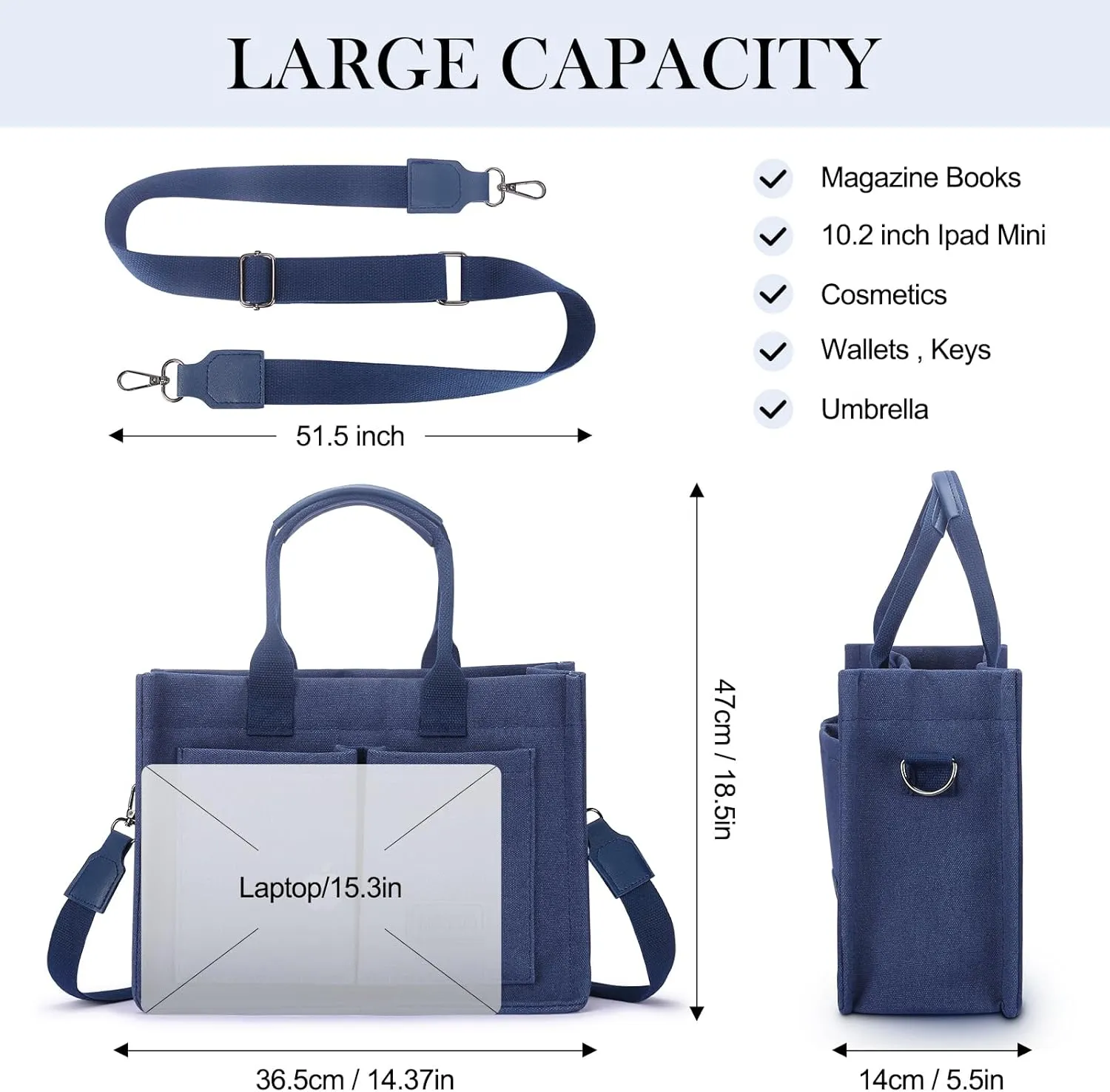 Mossio Large Canvas Tote Bag for Women with Pockets - Laptop Crossbody Work Tote Bag Everyday Bag Shoulder Purse Handbag